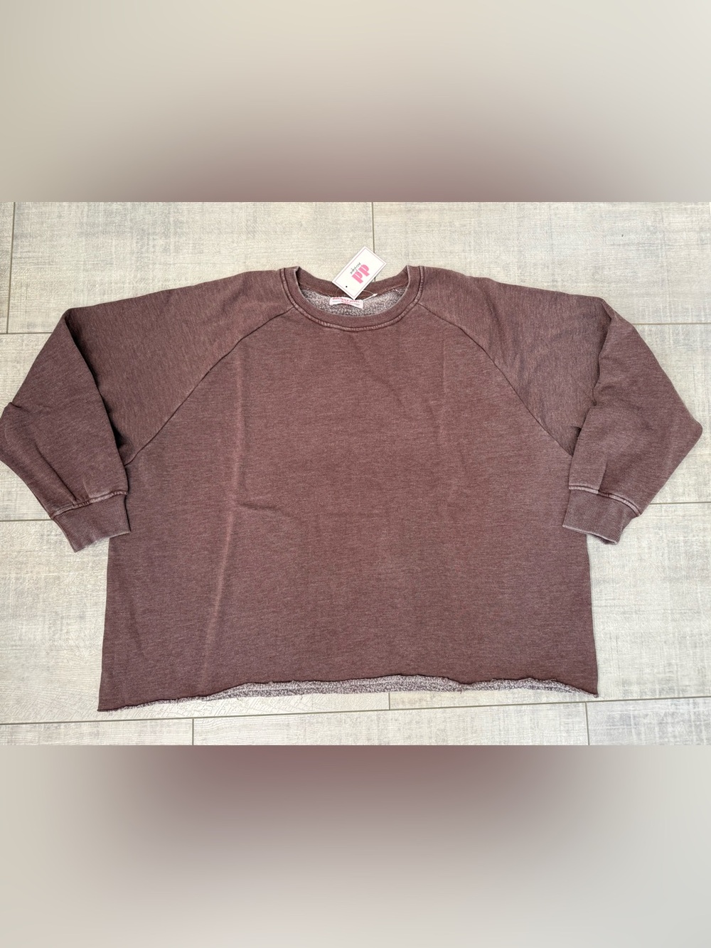 NWT Lived In Raw Hem Oversized Sweatshirt Brown Size 1XL Discount Divas